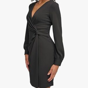 DKNY Midi Wrap Dress Womens Size 2 Long Sleeve Vneck New